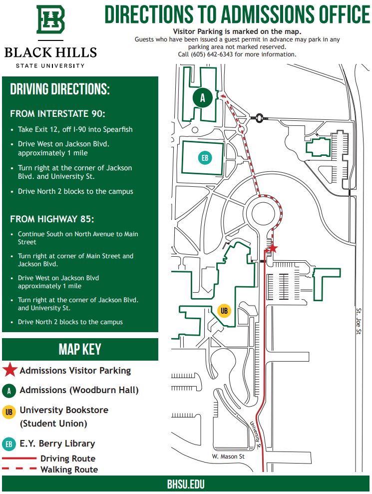 Directions to Admissions Office Map