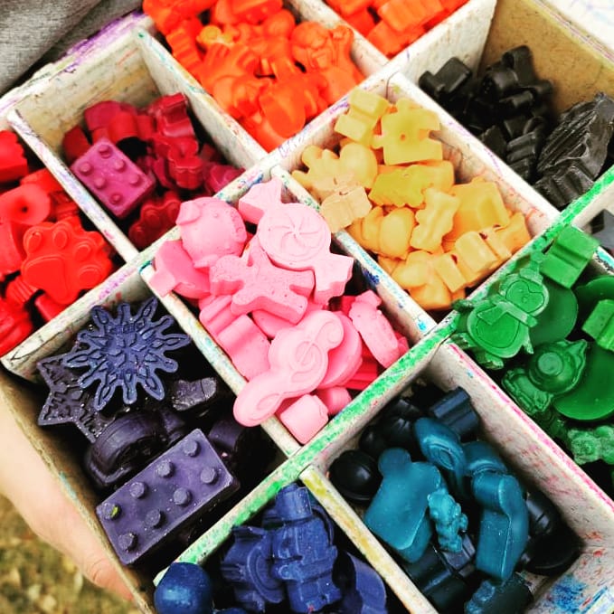 A box of colorful crayons from Recycled Rainbows