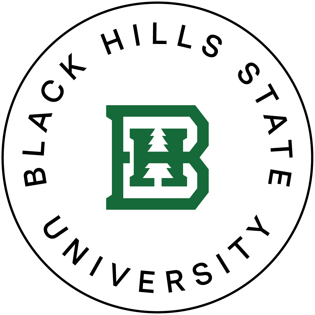 The new BHSU logo, depicting an H inside of a B, with the outline of a pine tree in the negative space. Wrapped around the logo are the words "Black Hills State University."