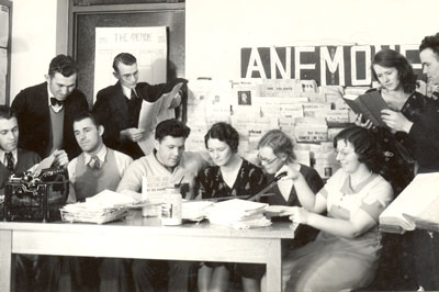 Ten Anemone members work on the newspaper in 1931.
