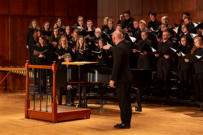 A BHSU choir performs in the Meier Recital Hall.