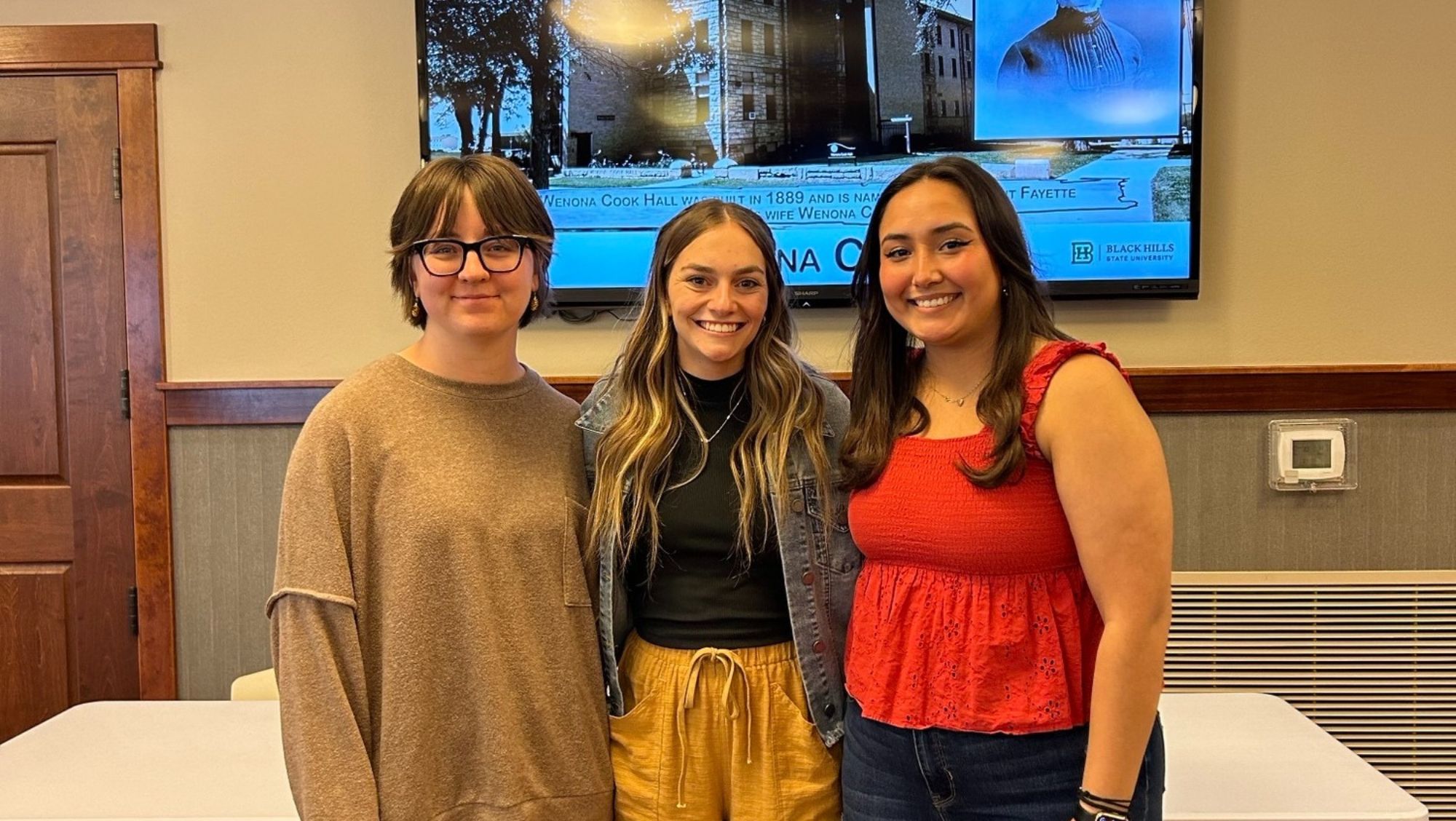 The Black Hills State University Make A Difference Initiative recently announced student Elly Storm (center) as the recipient of their 24-25 full-tuition scholarship. Students Arianna Loux-Scherer (left) and Alyssa Diaz (right) were selected as recipients of the initiative’s summer program.