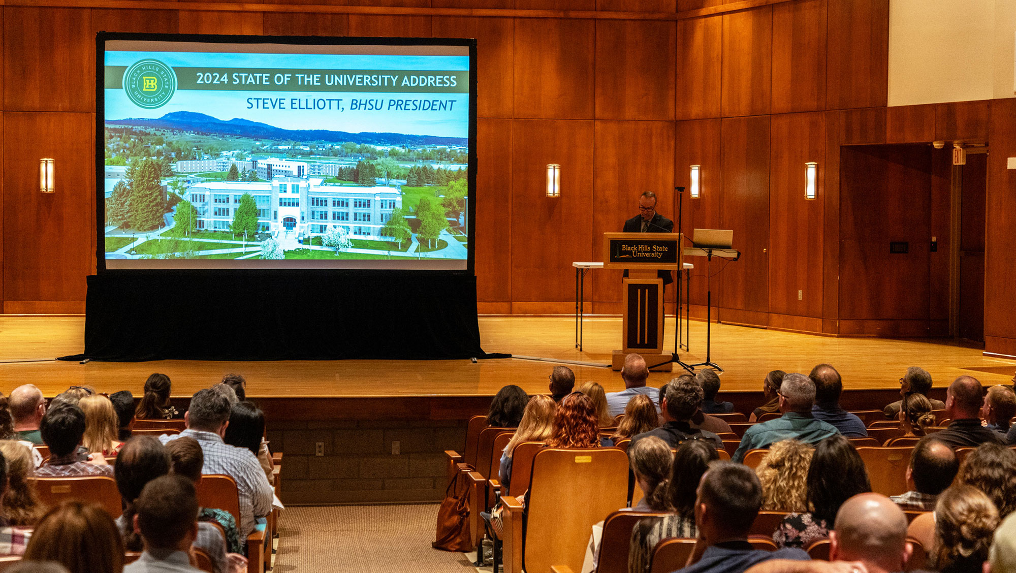 HSU President Steve Elliott delivered his State of the University address to a full auditorium of faculty and staff on Tuesday.