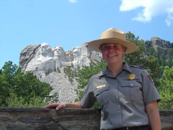 Jessica Alsaker in front of Mt. Rushmore.