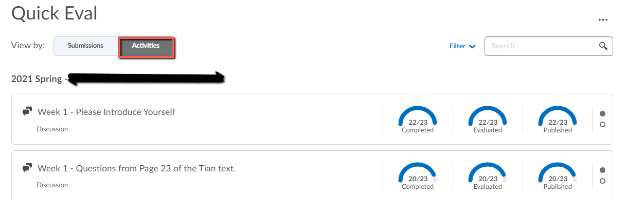 D2L Quick Eval Activities Tab
