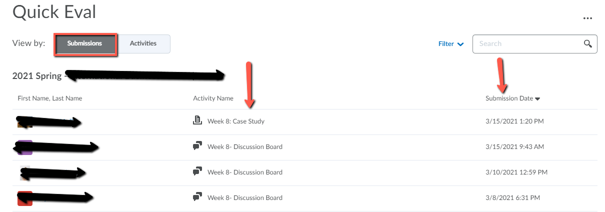D2L Quick Eval Submissions Tab