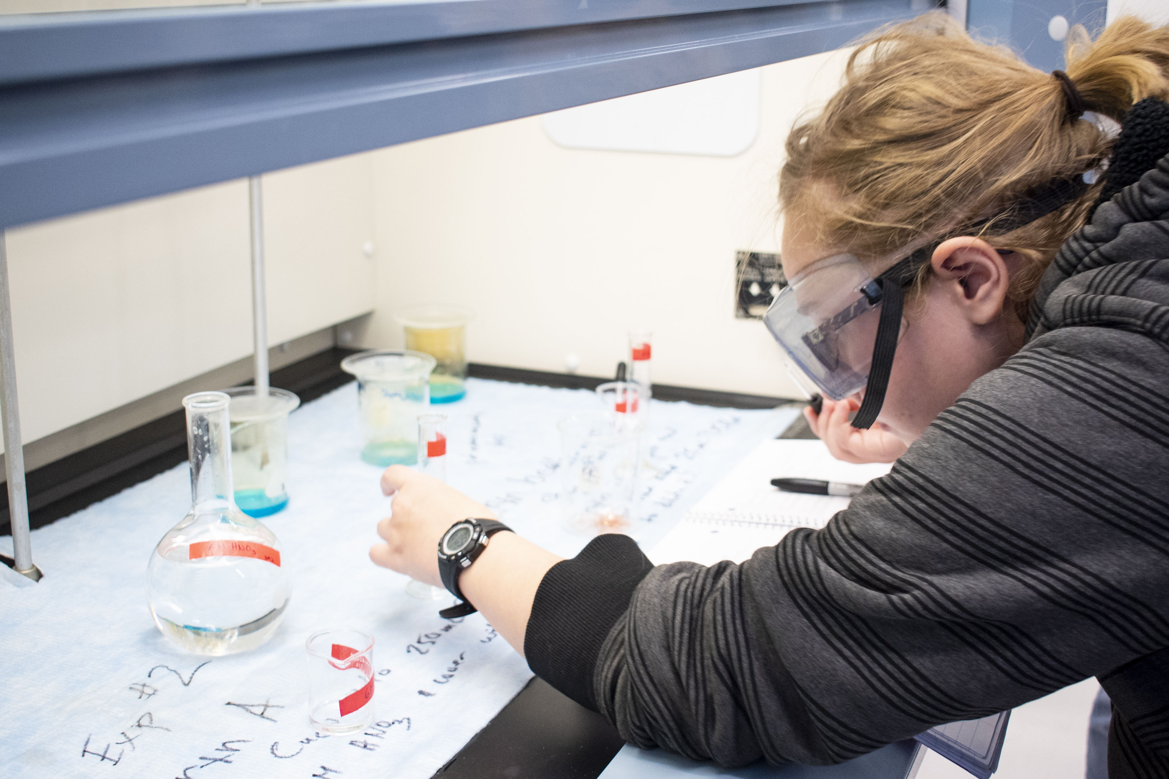 A BHSU chemistry student participates in a chemistry lab.