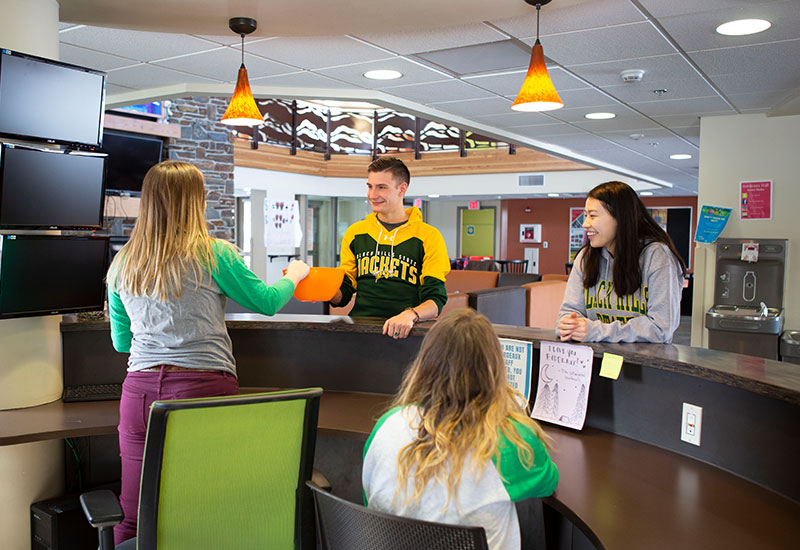 Students spending time together in a residence hall.